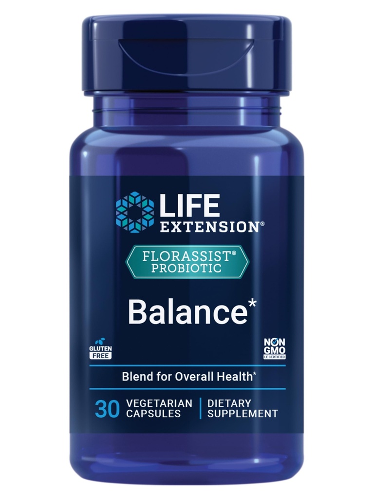 Life Extension FLORASSIST® Probiotic Balance, Gut Health, Immune Support, Whole-Body Health, 7 strains, 15 Billion CFUs, Non-GMO, Gluten-Free, Vegetarian, 30 Capsules