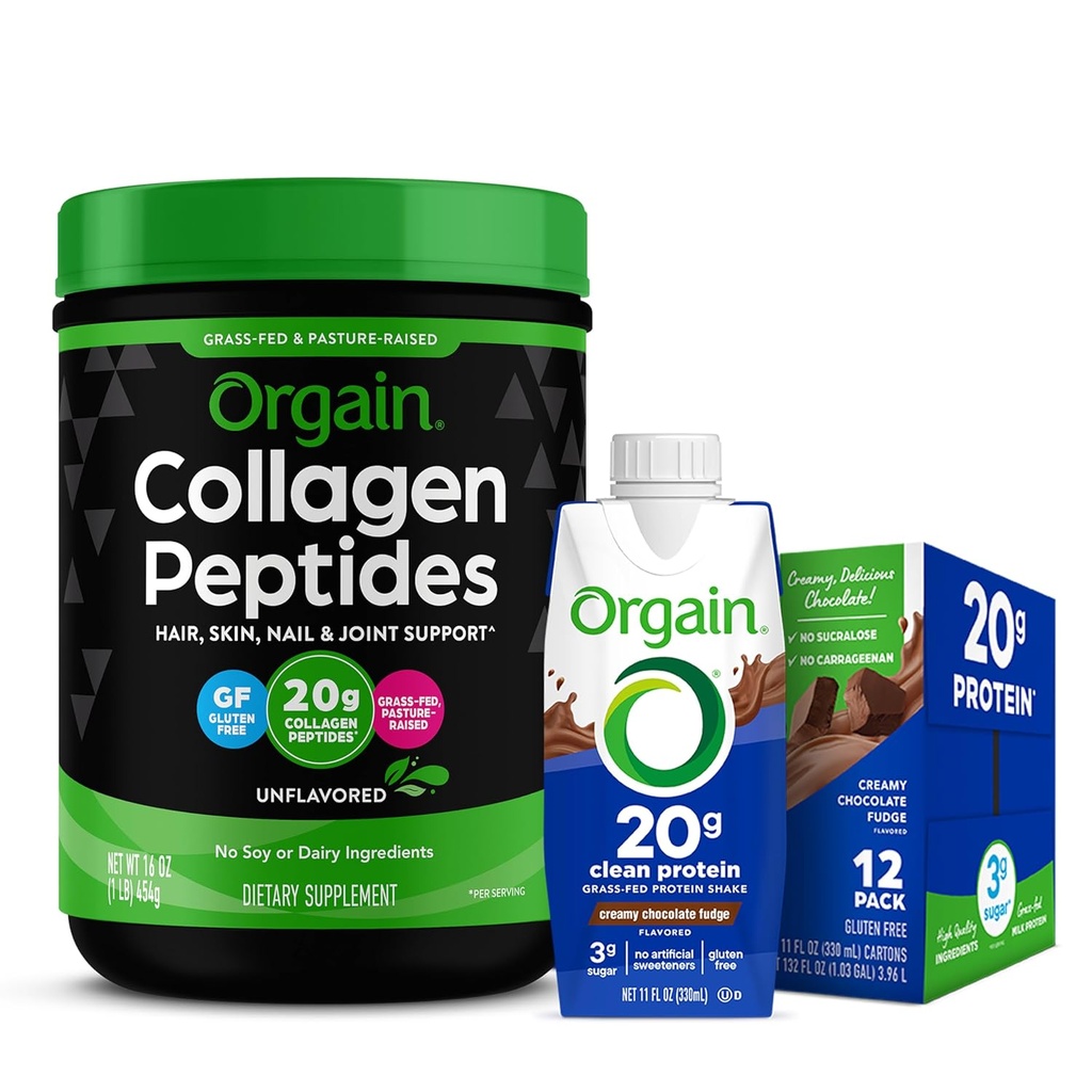 Orgain Grass Fed Hidrolisado Colágeno Peptídeos Protein Powder - Paleo & Keto Friendly, Suplemento de Ácido Amino, Crescido & Fed Grass Clean Protein Shake, Chocolate cremoso Fudge - substituição de refeições