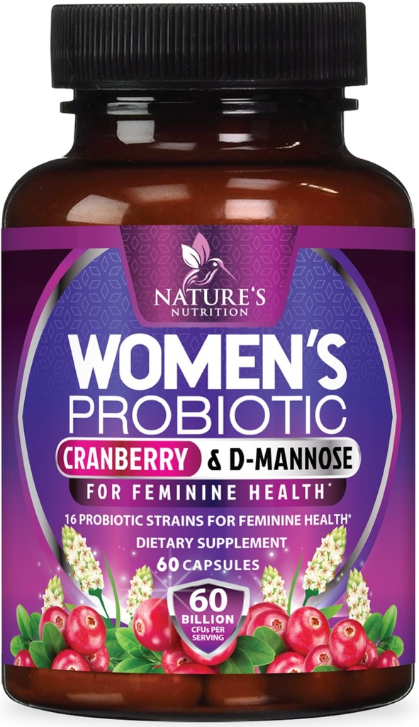 Probiotics 60 Billion CFU Per Serving for Women - 16 Unique Strains, Prebiotics Cranberry & Lactobacillus, PH Balance, Digestive & Gut Health, Vaginal & Immune Support, Women's Probiotic - 60 Capsules