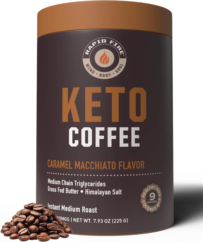 Rapidfire Keto Coffee Instant Coffee Mix, Caramel Macchiato Sfeor, 7.93 Ounce (255g), 15 Paslaugos