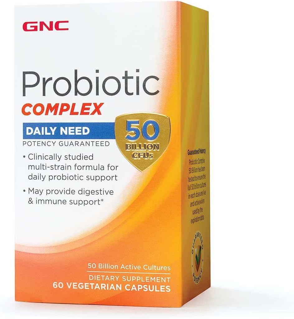 GNC Probiotic Complex Daily Need supplement, Provides Digestive and Immune Support, 50 Billion CFUs, 60 Vegetarian Capsules, 60 Servings