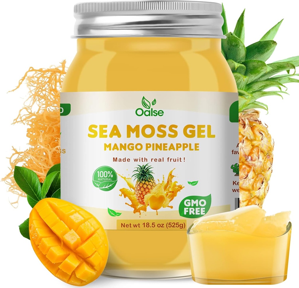 Sea Moss Gel - 18.5OZ Mango Ananas Flavor Moss Gel Raw Nutritional Bohatý na 102 Vitamíny a minerály, Proteiny & Vitamíny, Vegan- Friendly