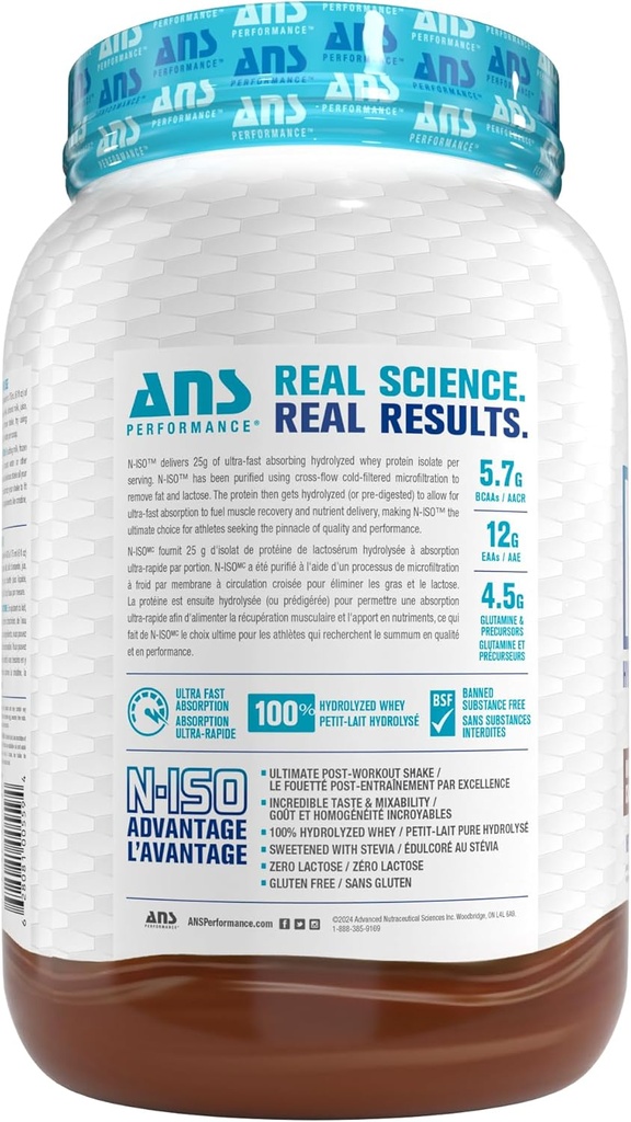 ANS Performance 100% pura idrolizzata Whey Isolate Protein + BCAAs - 25g di Protein - Peanut Free, Gluten Free, Zero Lactose (Milk Chocolate, 1.8 lb)