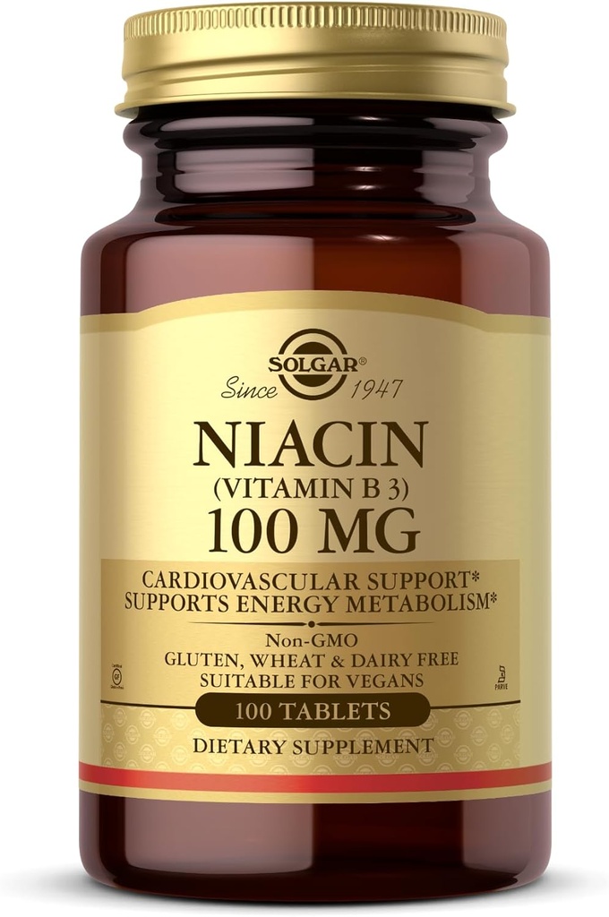 Solgar Niasin (Vitamin B3) 100 mg - 100 Tablet - Support Energi Metabolisme - Non-GMO, Vegan, Gluten Free, Dairy Free, Kosher - 100 pelayan