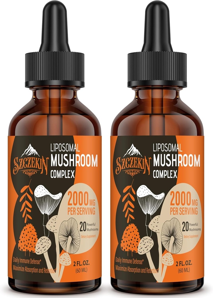 El complex de la sala de temes de la Liposmousal Mushula 2000 MG - 20 fragments de saló Organic - Una fórmula líquida per a Immunity, Cognitive i memòria - Lions Mane suplementari, Reishi, Cordosips, Chaga, 60 Servings