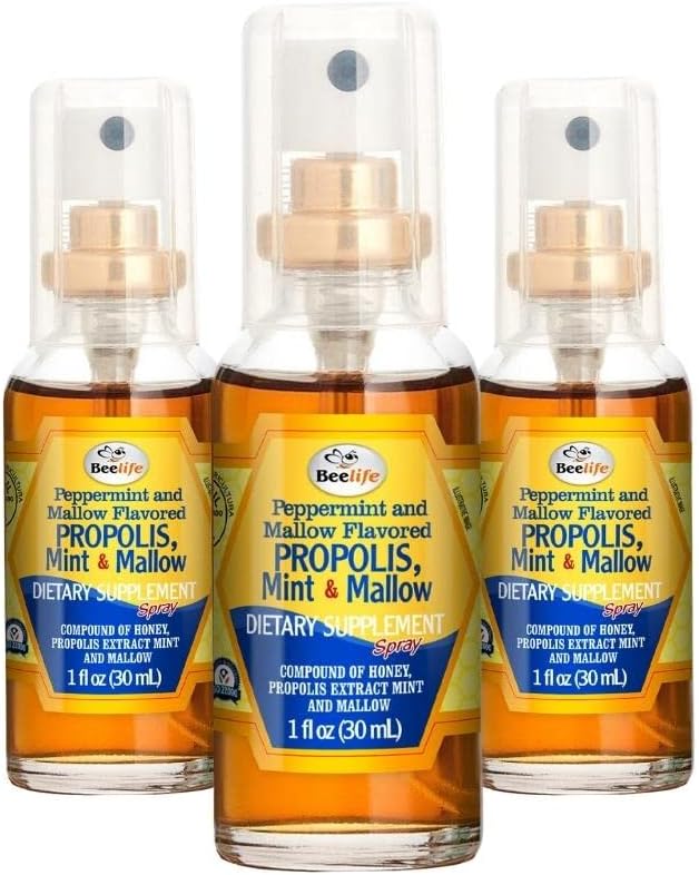 Beelife Propolis Throat Spray — Soothing honey, Mint " Malva Propolis Spray - Natural Immune Support " Sore Throat Relief - Bee Propolis — Antioxidants, Flavonoids " Artepillin C, Gluten-Free - 3-Pack