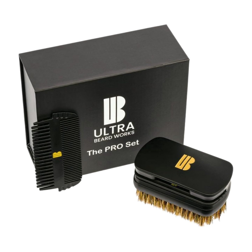 High-end Beard Brush Set - Pro Set - Ultimate Brush dengan Compact Mirror, Boar Bristle Brush, Two Combs, Customiable dan Versatile untuk Pria dengan Rambut Berbeda dan Teks Beard