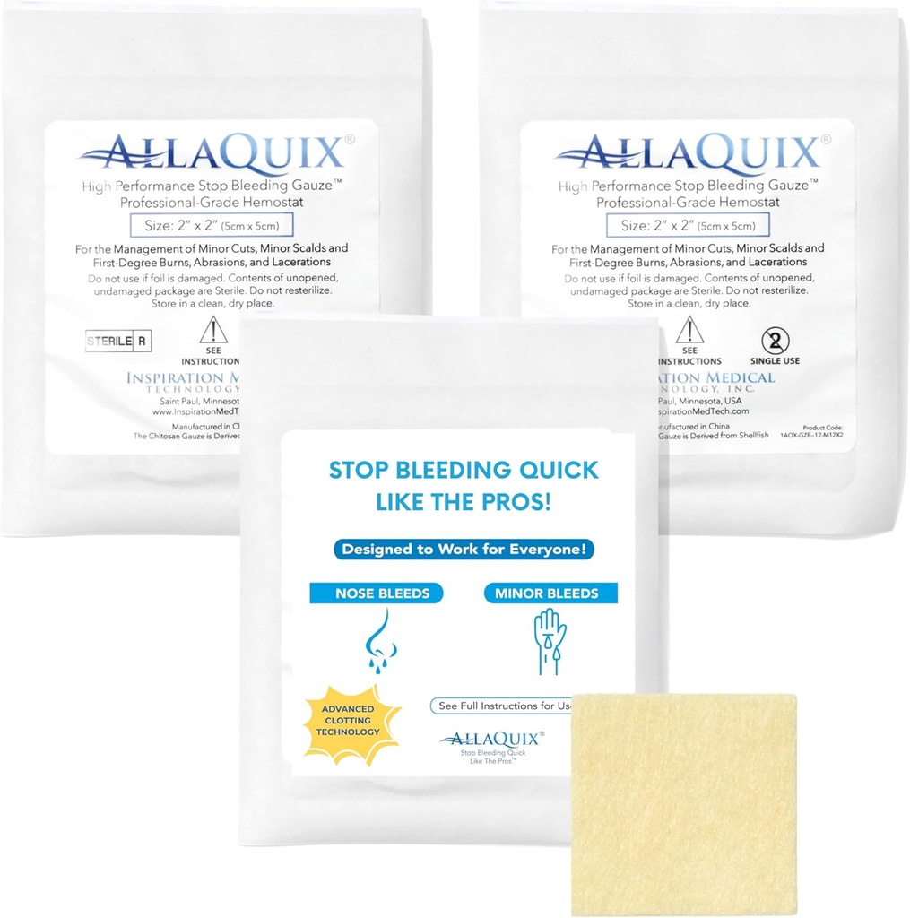 High Performance Stop Bleeding Gauze Pads - 3-Pack (2 "x2") | Hemostatic Wound Dressing för Cuts & First Aid Kits | Sterile, Drug-Free, Fast Clotting Pads