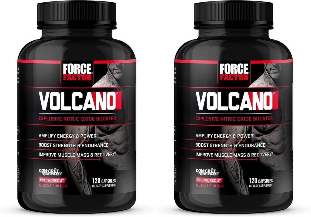 Force Factor Volcano Pre Workout Nitric 산화물 부스터는 Creatine와 L-Citrulline을 가진 남자를 위한 보충교재를 밀어주고 에너지는, 근육, 더 나은 펌프 및 운동, 120의 캡슐 (2의 팩)를 건설하는 것을 돕습니다