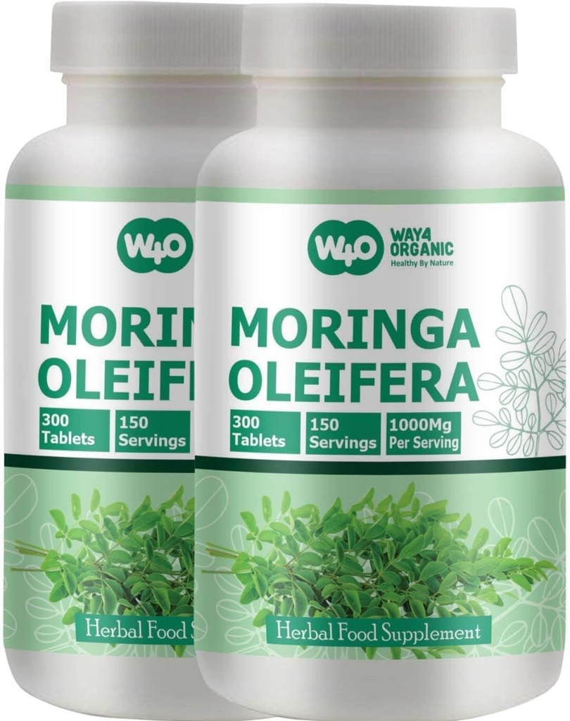 Moringa Leaf pulverkapsler (tabeller) - 300 piller, 150 serveringer, 1000 mg (2 pakke)