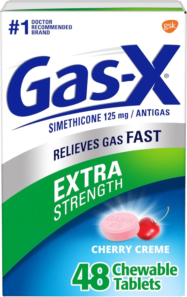 Gas-X Extra sterkte kauwtabletten met Simethicon 125 mg, Cherry - 48 Tellen
