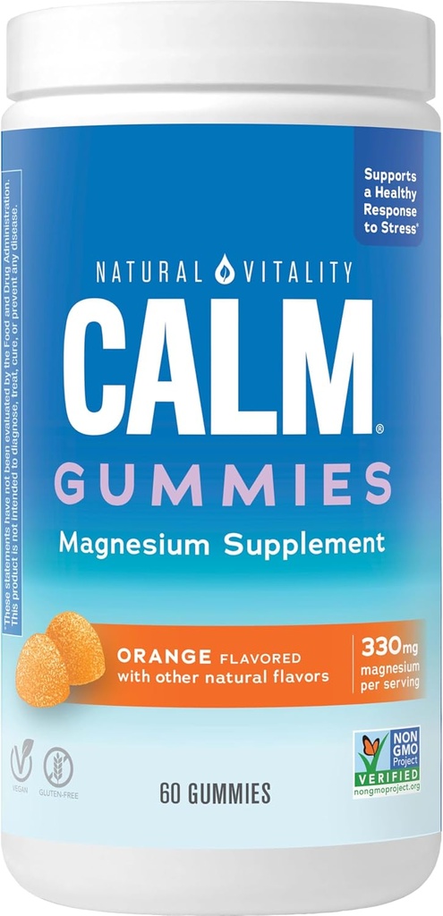 Doğal Vitality CALM, Magnezyum Tamam, Stres Yardımı Gummies, Gluten Free, Vegan, Orange Flavored, 60 Gummies
