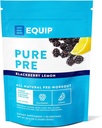 Equip Foods Pure Pre All Natural Pre- Workout Powder 124; Green Tea Caffeine, Sea Salt, EAA, Vitamin C, B6, B12, L-karnitin, Agline CLAS124; Přirozeně zvyšuje cvičení CLAS124; 30 Servings, BlackBerry Lemon Caffeinované