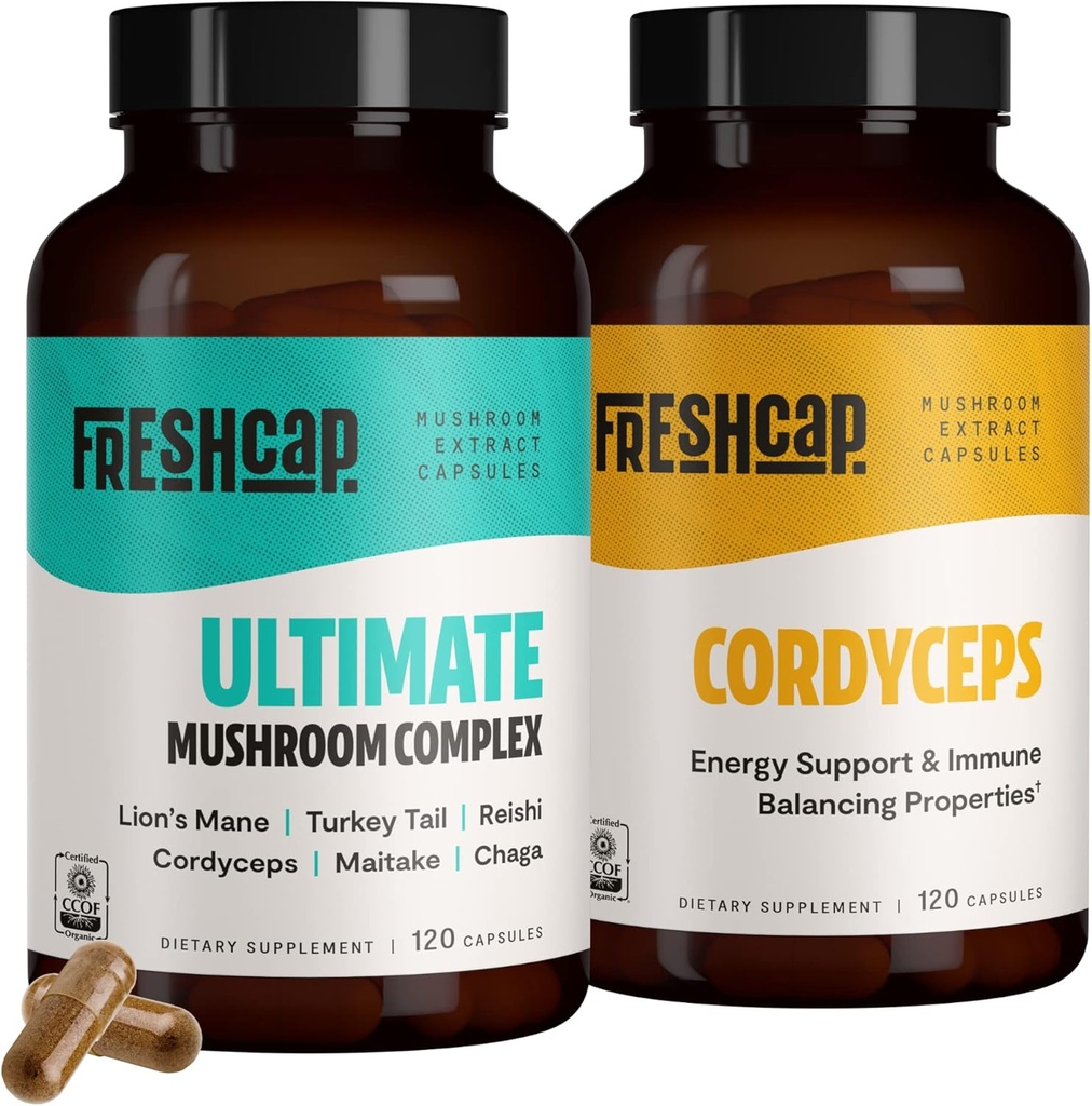 FreshCap Huby Energy Bundle (Cordyceps kapsule a Ultimate Mushrom Complex Capsuls)