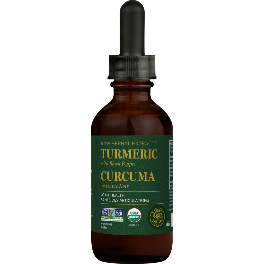 Global Healing Organic Turmeric Curcumin Supplement with Black Pepper Extract Liquid Drops to Support Joint Mobility Relief and Digestive Health Multi Turmeric Supplement- 2 Fl Oz