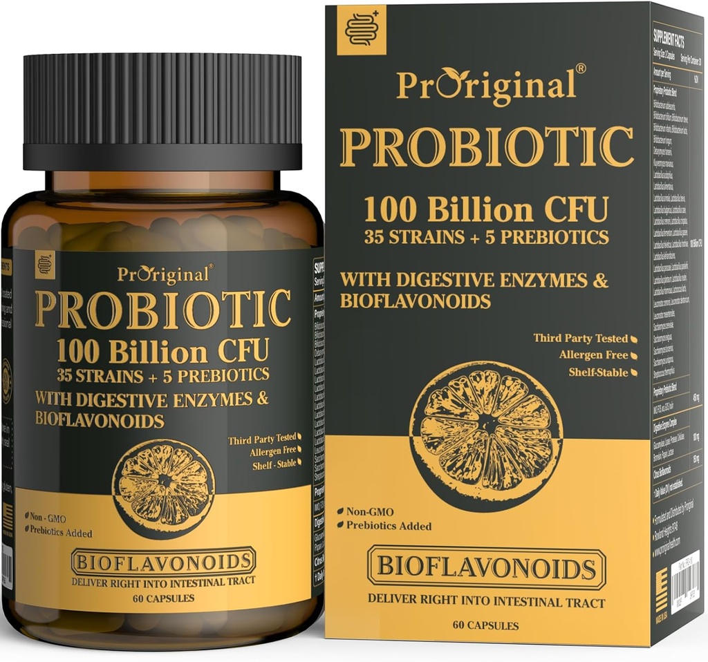 Probiotici con Prebiotici per Uomini e Donne - 35 Probiotici organici Strains 100 miliardi di CFU per Gut & Salute Digestiva, Vegan Acidophilus Probiotic Supplemento, Non-OGM Raw Probiotic 60 capsule