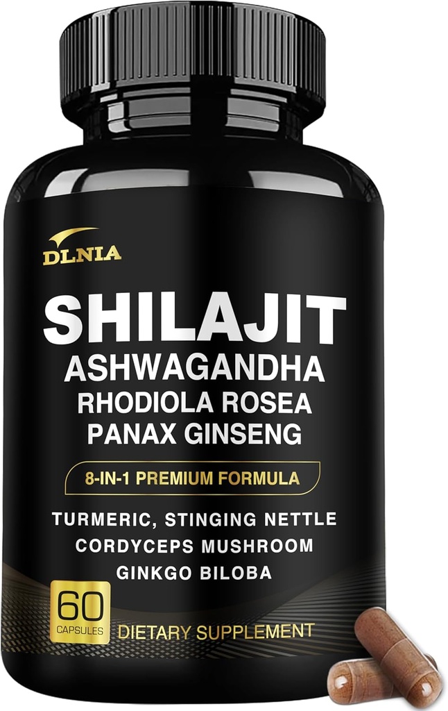 与Rhodiola Rosea, Ginseng, Turmeric, 蘑菇一起为男女提供8-in-1 Shilajit 与 Ashwaganda 喜马拉雅有机补充, 用于Imune支持, 能源, 平静, 聚焦, 明亮, 睡眠, 科尔蒂索尔