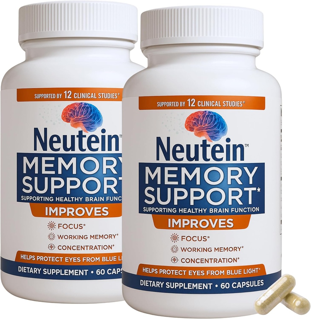 Natural Brain Booster for Memory, & Brain Health - Suplemento de apoio cognitivo baseado en plantas extra para adultos e anciáns, feito en Estados Unidos (2 Pack, 120 cápsulas)