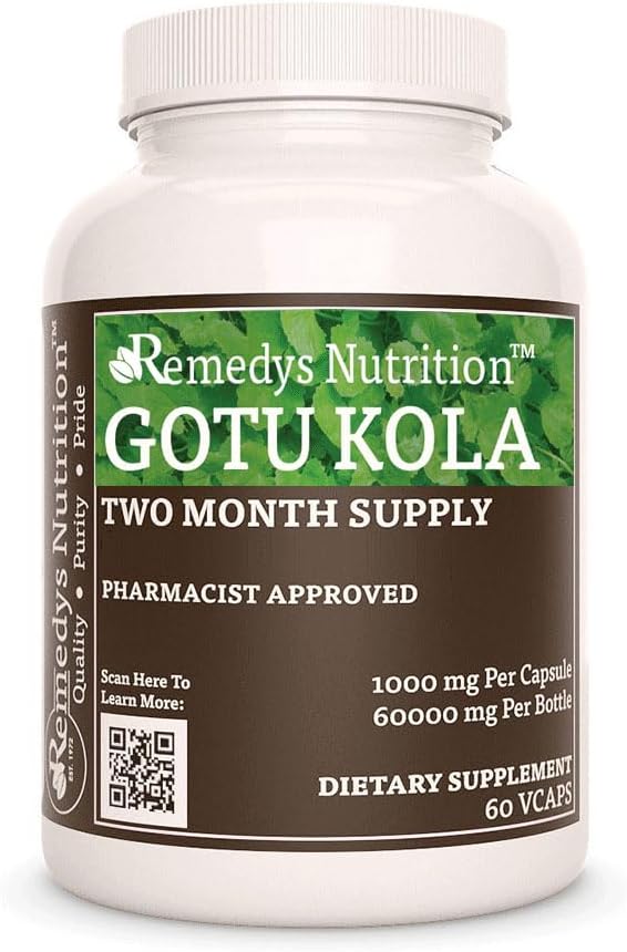 Remedy의 영양 Gotu Kola (Brahmi) | 1,000 mg, 60 Vegan 캡슐 초본 다이어트 보충 | 2 개월 공급