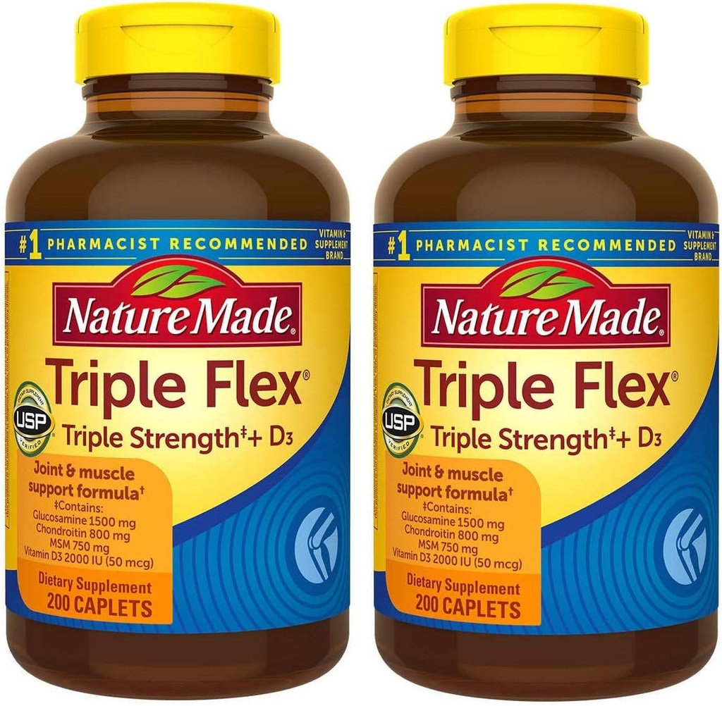 Natureza Made TripleFlex, Glucosamina Condroitin e HSH - 2 Garrafas, 200 Caplets Cada, 400 Caplets Total