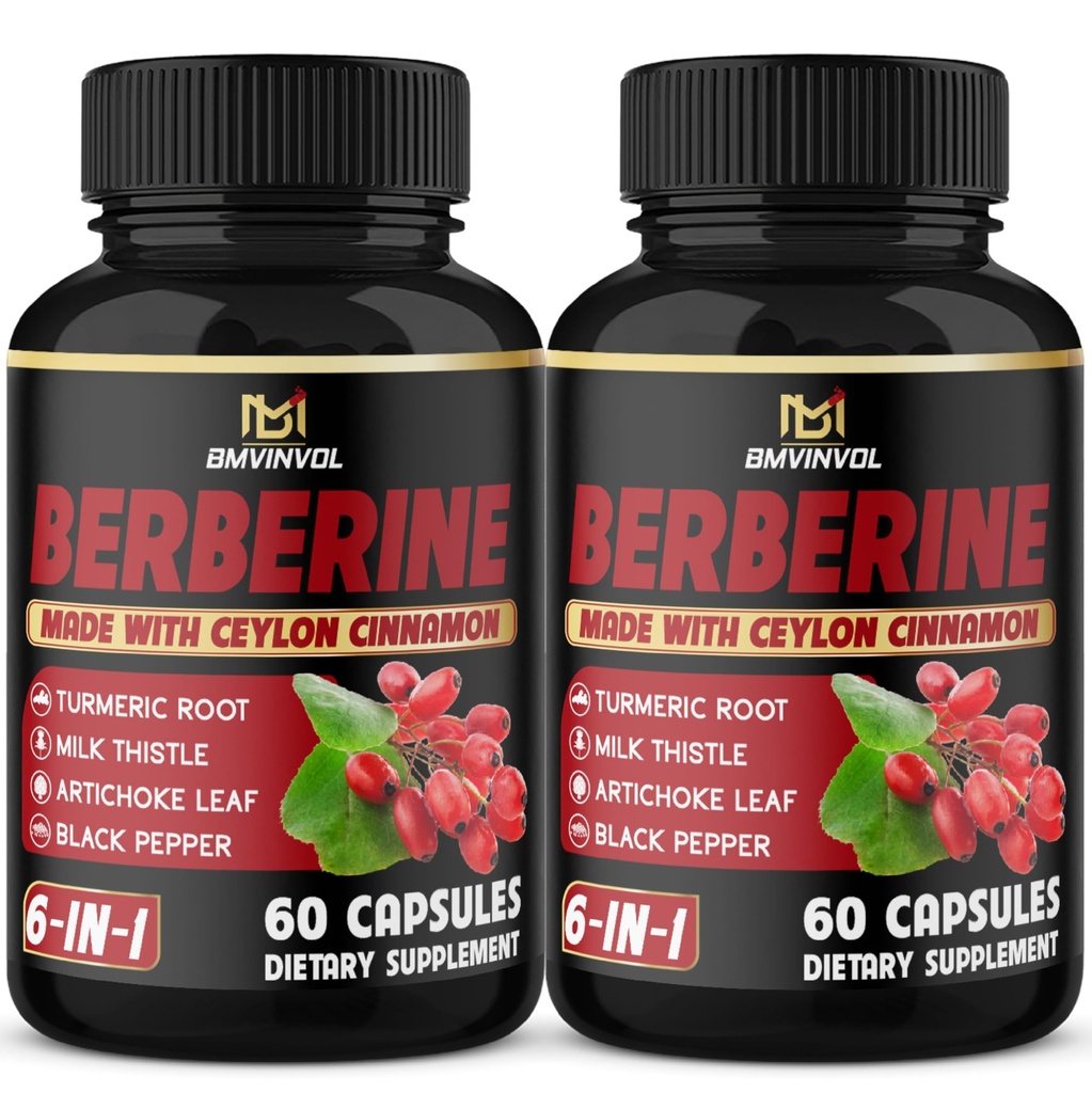 (2 Packs) Berberine Supplement Plus Ceylon Cinnamon, Turmeric - 120 Capsules - Supports Immune Function - Berberine HCl Supplement Pills - 4 Months Supply
