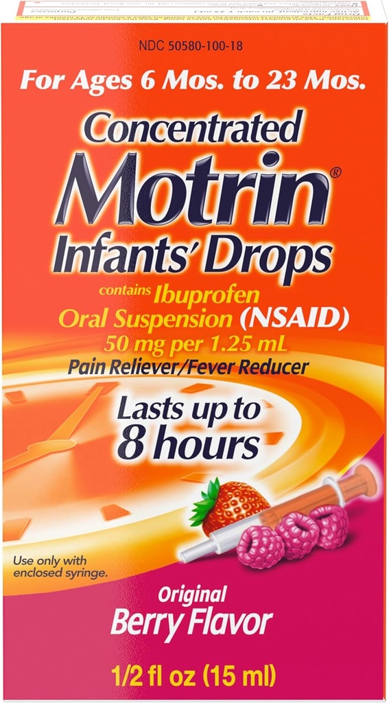 Infants' Motrin Concentrated drops, Fever Reducer, Ibuprofen, Berry Flavored.5 Oz
