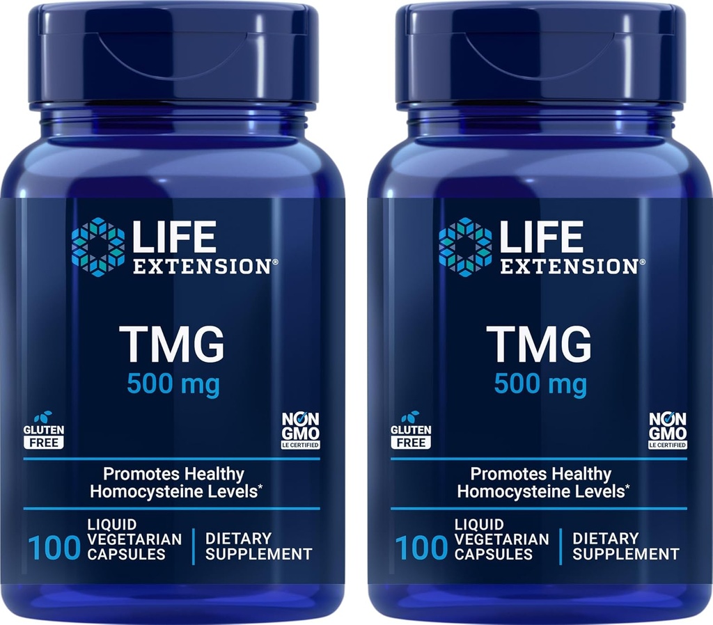 Life Extension TMG 500mg, 100 Liquid Veg Caps (Balení po 2) - Trimethylglycin (Glycine Betaine) Dodatek - Gluten Free, Non- GMO, Vegetarian