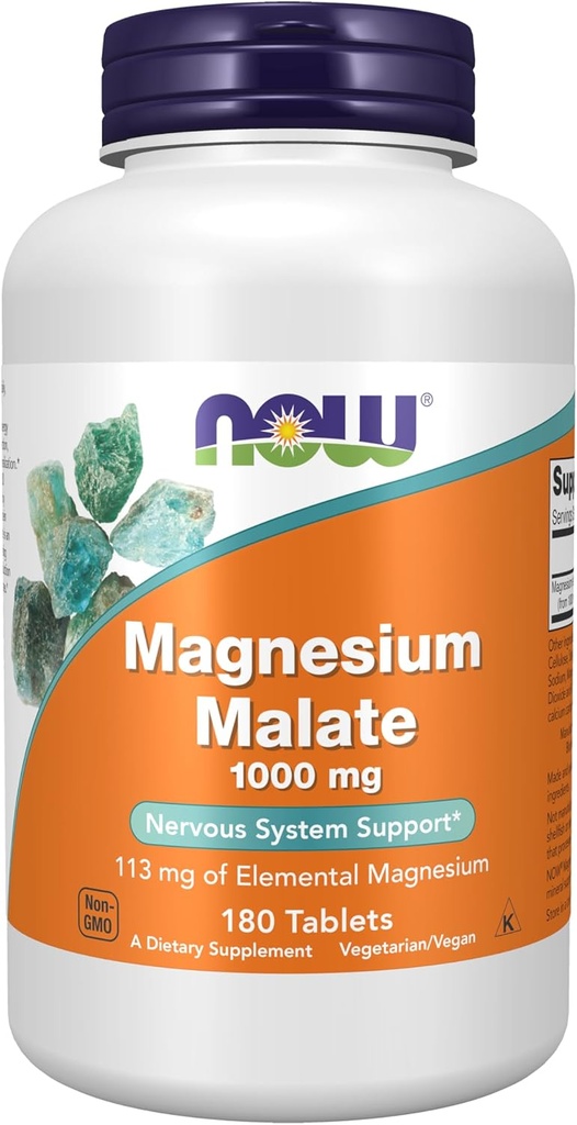 Nyní Potraviny Doplňky, Magnesium Malate 1000 mg, Energie Production *, Podpora nervového systému *, 180 Tablety