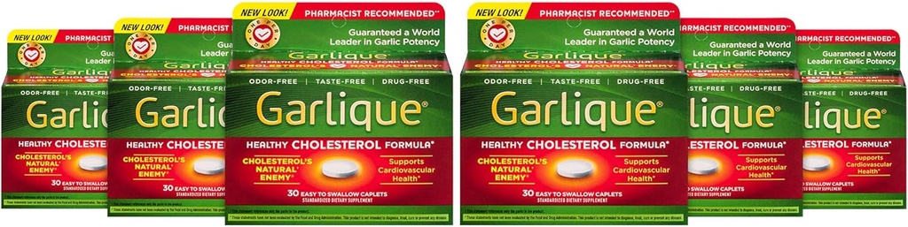 Garlique Heally Cholesterol Formula dengan 5000 mcg dari Allisin, Caplets Coated 60 (Paket 6)