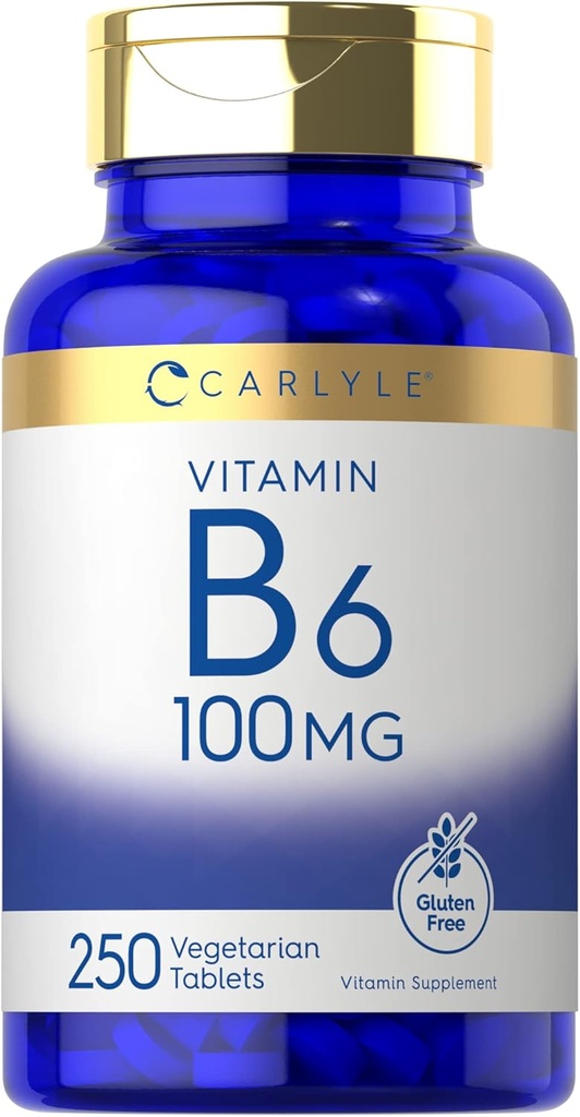 Carlyle Vitamin B6 100mg - 250 Tablets - Pyridoxine Hydrochloride supplement - Vegetarian, Non-GMO, Gluten Free