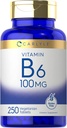 Carlyle Vitamin B6 100mg | 250 Tabletten | Pyridoxin Hydrochlorid Ergänzung | Vegetarisch, Non-GMO, Glutenfrei