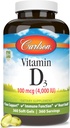 Carlson - Vitamin D3, 4000 IU (100 mcg), Bone & Immune Health, Cholecalciferol Supplement, Gluten Free Vitamin D Capsules, 360 Softgels
