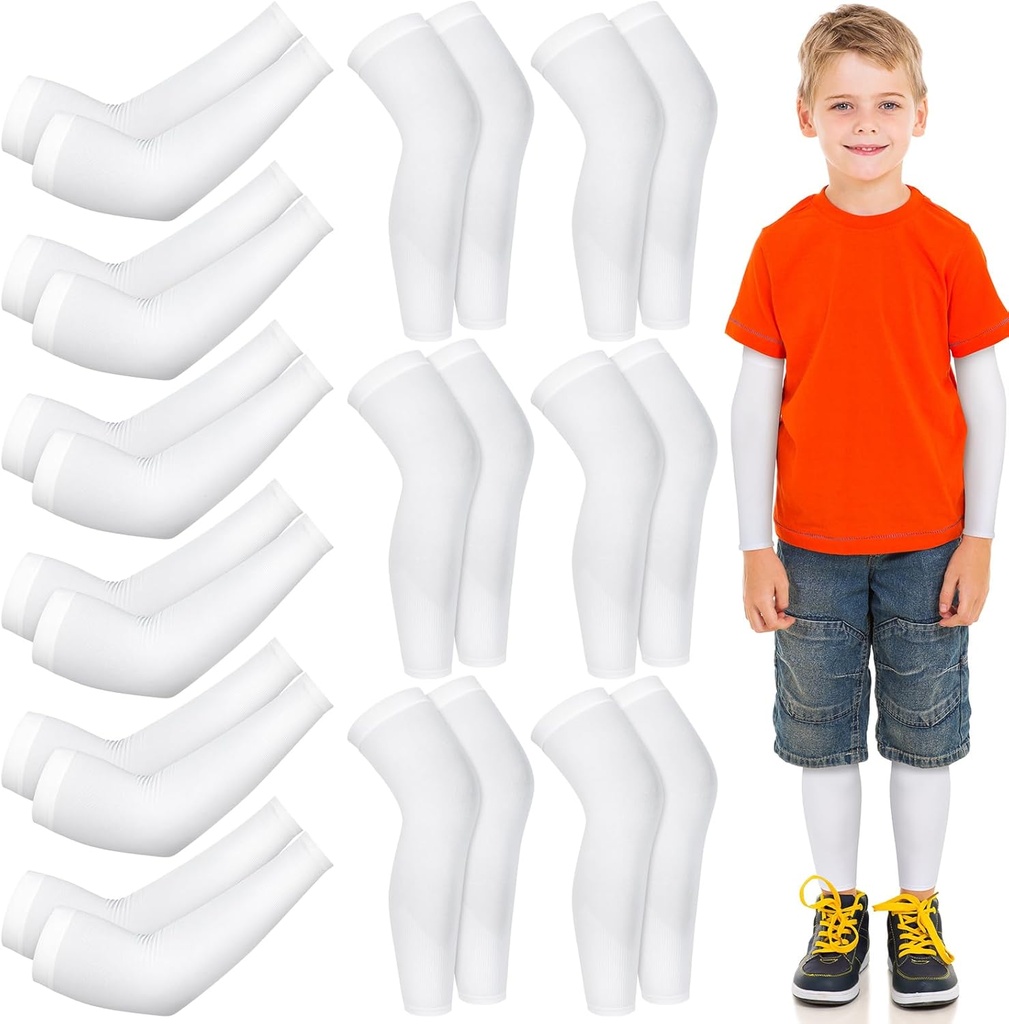 Panitay 6 Set Eczema Arm und Bein Ärmel Kratz Elastic Arm Sleeves Knie Wrap Eczema Cover für Itch Relief und Wet Therapy(Kid,White)