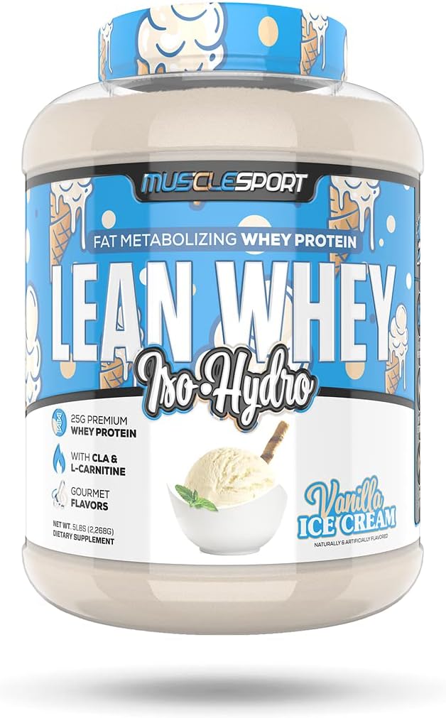 Musclesport Lean Whey revolusjonTM Protein pulver - Whey Protein Isolate - Lav kalori, lav carb, lav fett, utrolige flavors - 25g Protein per Scoop - 5lb Vanilla Iskrem