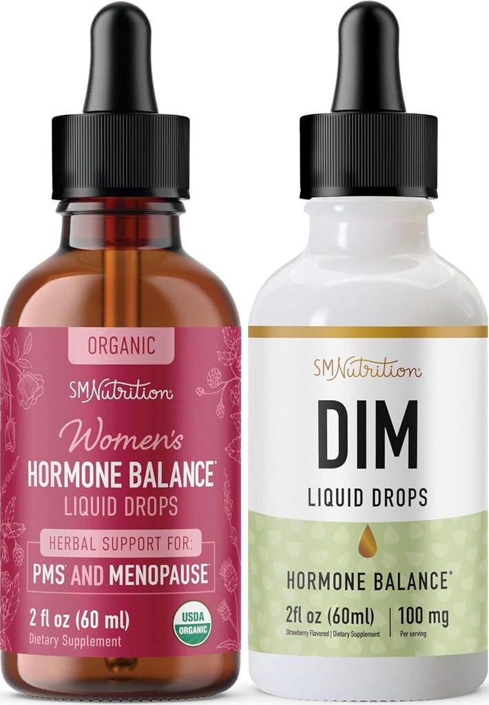 Liquid DIM Supplement & Herbal Hormona Balance Tincture | Hormona Balancing Bundle 100mg DIM (25 zerbitzatu) eta PMS Menopaus & Menstrual Support Liquid Cohosh beltzarekin (60 zerbitzatu)