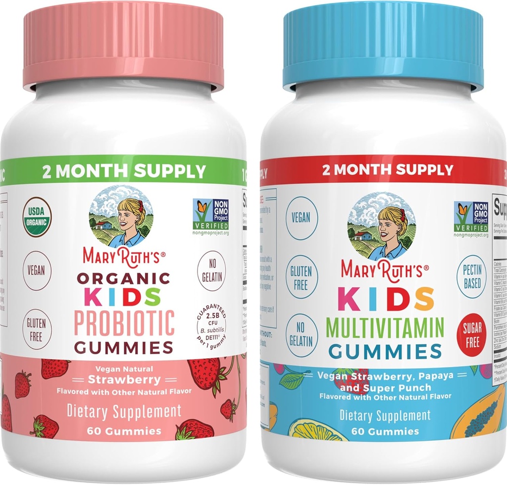MaryRuth Organics Multivitamin and Probiotic Gummies (Strawberry) for Kids - Clean Label Project Verified - Vitamins for Gut Health, Immunity, " Overall Wellness - Vegan, Non-GMO, Gluten Free