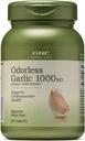 GNC Herbal Plus Odorless Garlic 1000mg gehigarria, Begetarianoa, Osasun kardiobaskularra onartzen du, 100 zerbitzatu