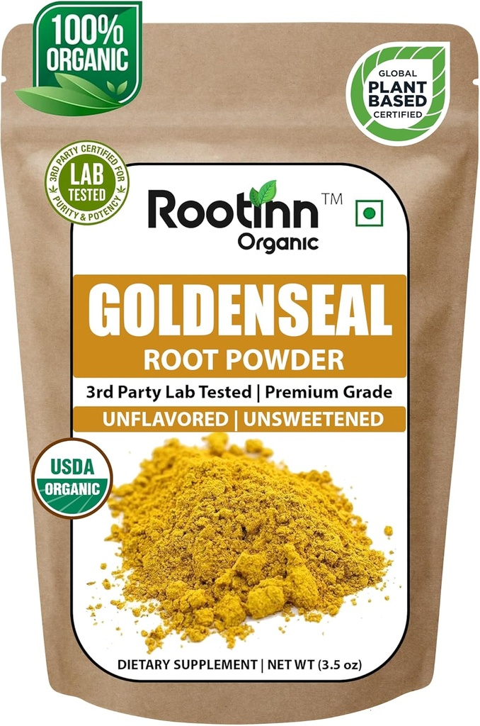 Goldenseal Powder - 3.5 oz, 100 Servings *Lab Tested/USDA Organic* Pure Natural Goldenseal Root Powder Supplement