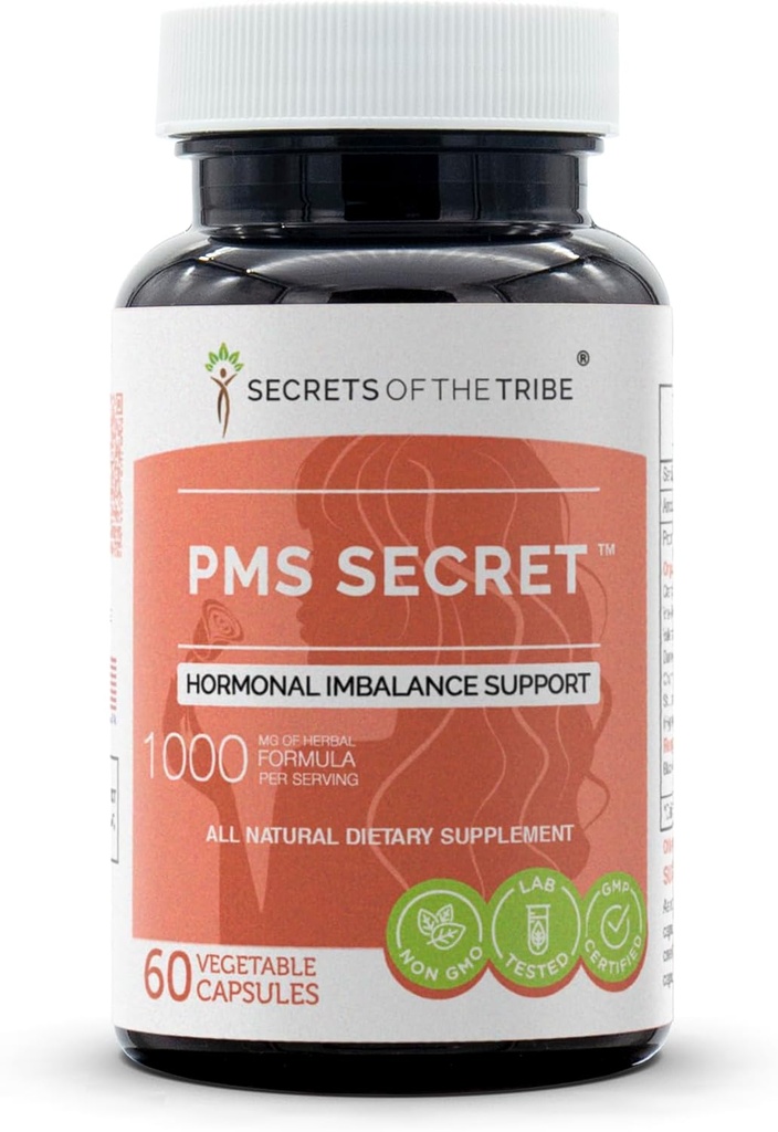 PMS Segreto 60 capsule, 1000 mg, Nero Cohosh, Cramp, Vitex, Valerian, Dandelion, Camomilla, St. John's Wort. Supporto di equilibratura ormonale (60 capsule)