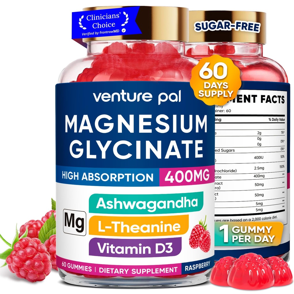 60 Day Supply Magnesium Glycinate 400mg Gummies with Ashwagandha, L-Theanine, CoQ10, Vitamin D3 & B6, Sugar Free Magnesium Gummies for Adults & Kids, Stress Relief, Sleep & Calm, Vegan, Gluten Free