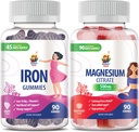 Magnesio Gummies 500mg & Iron Gummies per adulti - Vitamine di ferro con vitamina C