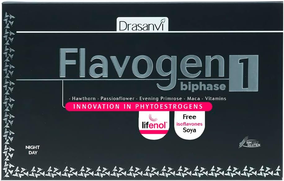 Drasanvi Flavogen Biphase 30 tablettia Päivä 580mg ja 30 tablettia yö 580mg - Terveydenhuolto - vitamiinit - elintarvikkeiden täydentää - päivä - yö - Väsymys - Maca - vitamiinit B6, A ja D.