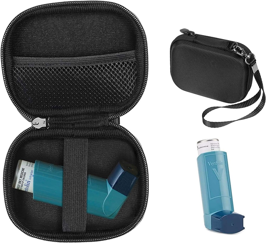 CaseSack Astma Inhaler turētāja lieta, Compact un Sturdy futrālis Handy Inhaler pieaugušajiem un bērniem, ar telpām tabletes un citas essentials (melns)