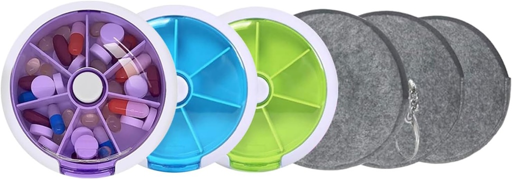 Pílulas semanais INVODA Pill Organizador 7 día 3 veces pílula pílula de suspensión Push Button Rotate Planner con 7 comparacións (3PCS+Bag 3PCS)