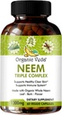 Органични Veda Neem капсули с Triple Complex Neem Leaf Extract, Bark & Flower - Билкови добавки Подемници Имунитет, Подобрява digestion, Здраве и Поддръжка на кожата Почистване - 60 Брой