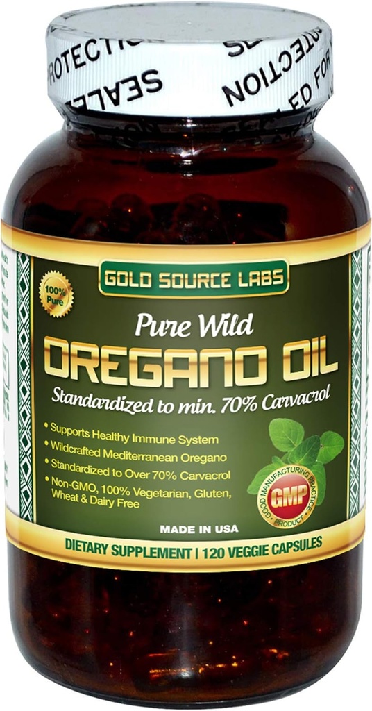 Cápsulas de óleo de orégano selvagem - 120 líquido Veggie Softgels - Puro extrato de folhas de orégano selvagem padronizado oferece 70% Carvacrol (32 mg) para a saúde do sistema imunológico - Não OGM, Vegan, Gluten Free