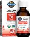 Zahrada života Baby Vitamin D3 Liquid, 600 IU (15 mcg) Organic Liquid Vitamin D pro kojence a batolata, Podpora pro dětské kosti & imunitní systém, gluten Free & Non- GMO, 56 ml (1.9 fl oz) Liquid