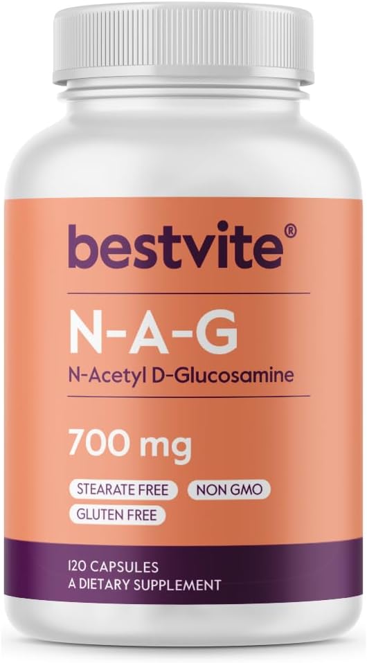 BESTVITE N-乙酰Glucosamine (N-A-G) 700mg (120 capsules) - 无 Stearates - 非 GMO - Gluten Free