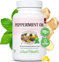 Maxi Helse Peppermynte Oljekapsler - Økologisk Ginger Olje & Fennel forsinket releasekapsel - Uunnværlig kosthold Kosher Peppermynte Supplement for Digestive Support (60 kapsler)