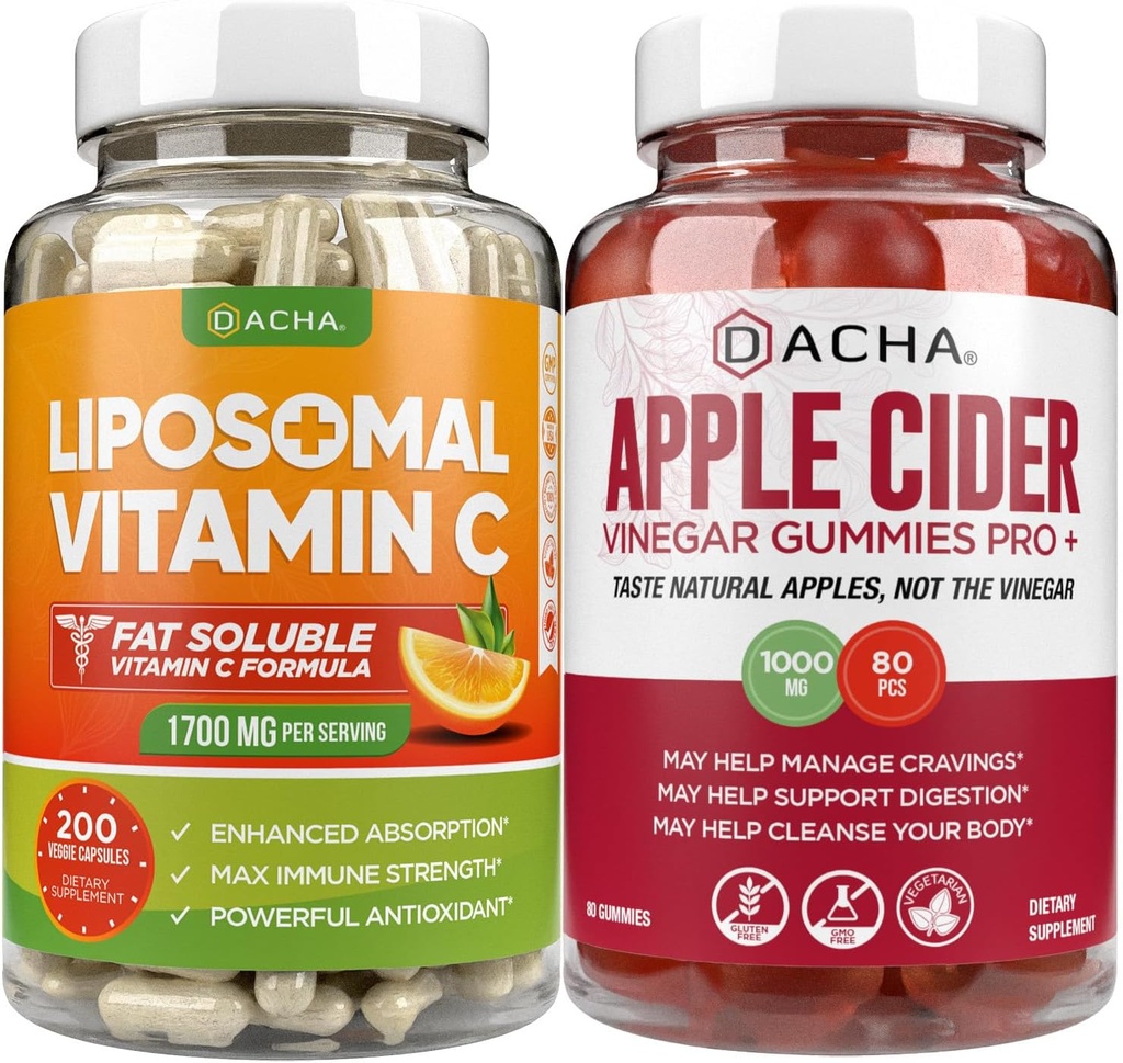 궁극적 인 면역 부스트 번들 - Liposomal 비타민 C & Apple Cider Vinegar Gummies, Detox 및 Cleanse, 어머니와 체중 감소 지원 ACV, Stomach 친절하고, 높은 흡수 효능 Ascorbyl Palmitate
